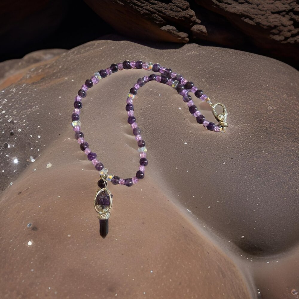 Amethyst Twirling Point Necklace ~ 20 inches Handmade!